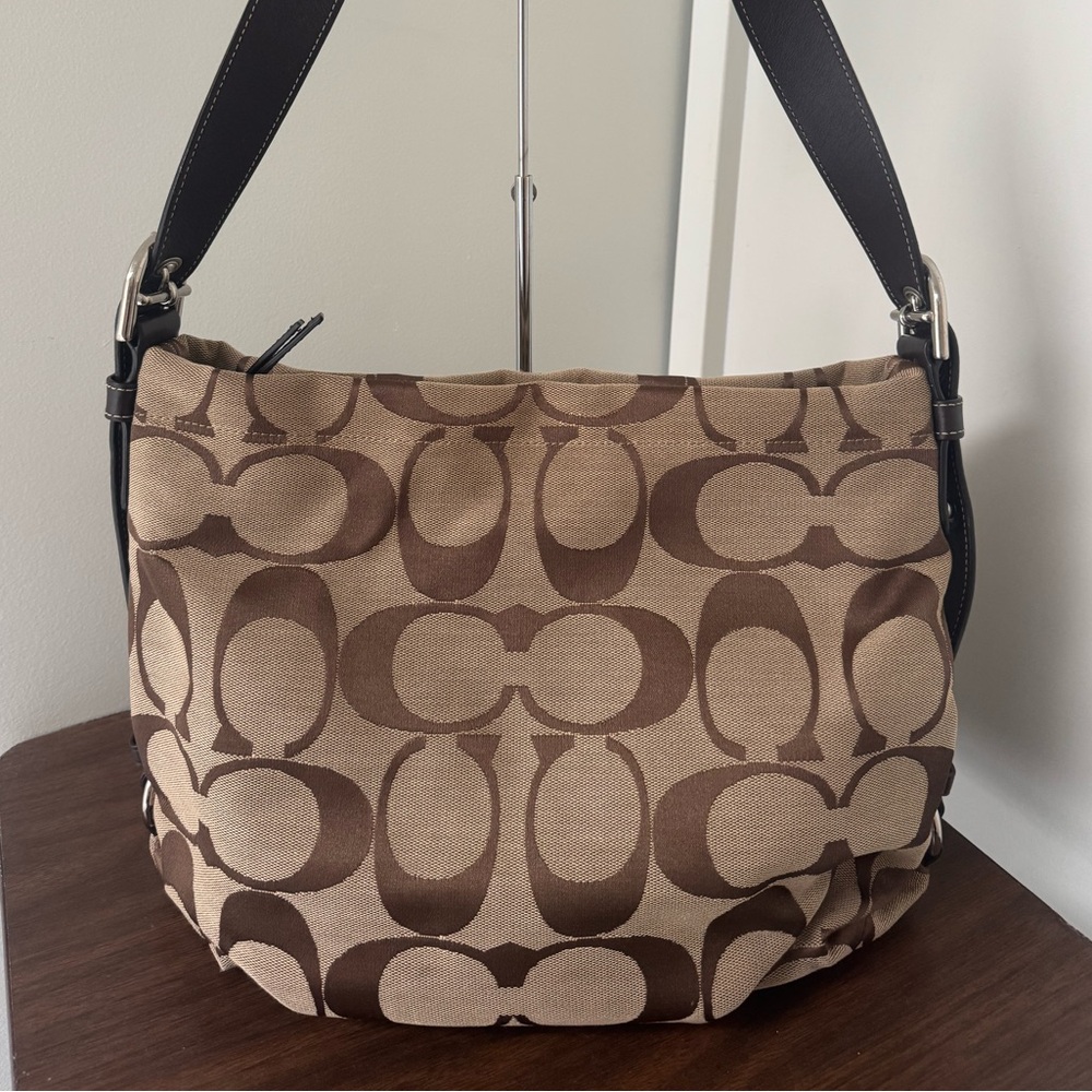 Coach Tan and Brown Signature Shoulder/Crossbody Bag